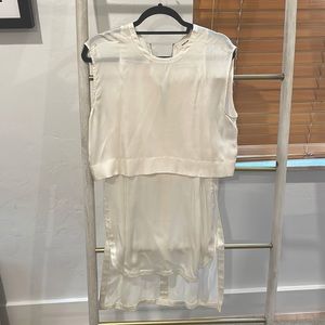 Helmut Lang cream silk two tiered top with zipper on back.